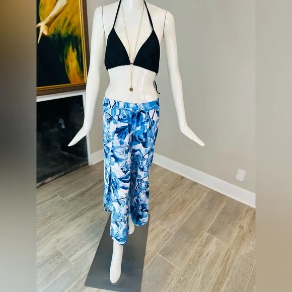 G.I.L.I. Blue Floral Wide Leg Pants - Picture 2 of 7